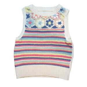 American Eagle Sweater Vest Floral Striped Sleeveless Size Small Cottage